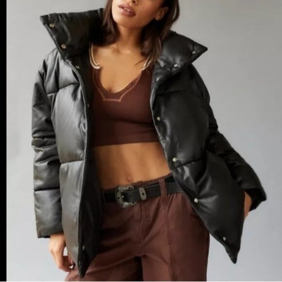 - Avec les filles Anthropologie Faux leather puffer jacket women size 1XL